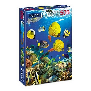 Пазл Premium 500 элементов размер 34 х 46 см фольгирование – Аквариум (Hatber, 500ПЗ2ф-12573)